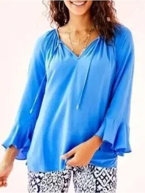 Lilly Pulitzer Willa Flounce Sleeve Bennet Blue NWT Size S